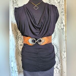 bebe - Black Draped Cowl Tank Blouse - (L)